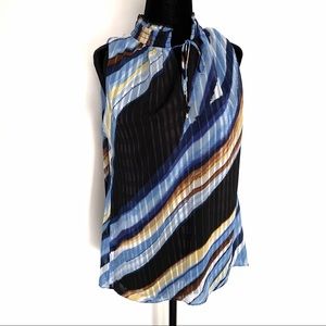 WHBM | Hi Low high neck tank blue black striped